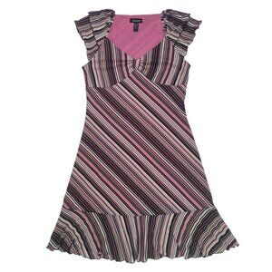 Striped Sleeveless Ruffle Dress By Ideology L Pink Black Nylon Womens, NWOT.